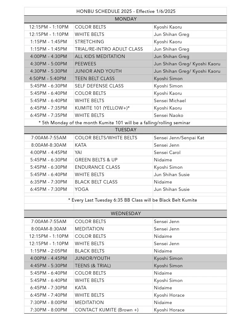 NYC Karate Class Schedule — World Seido Karate